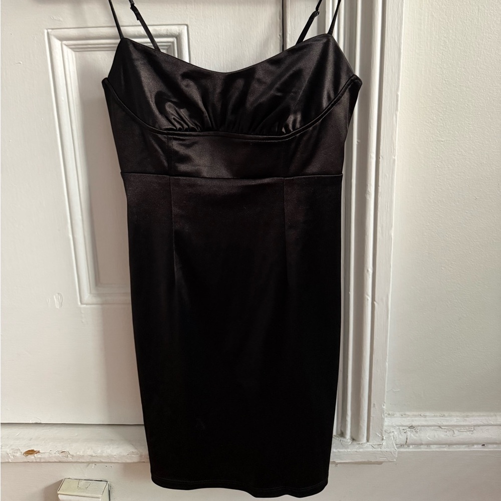 Elodie Black Satin Mini Dress